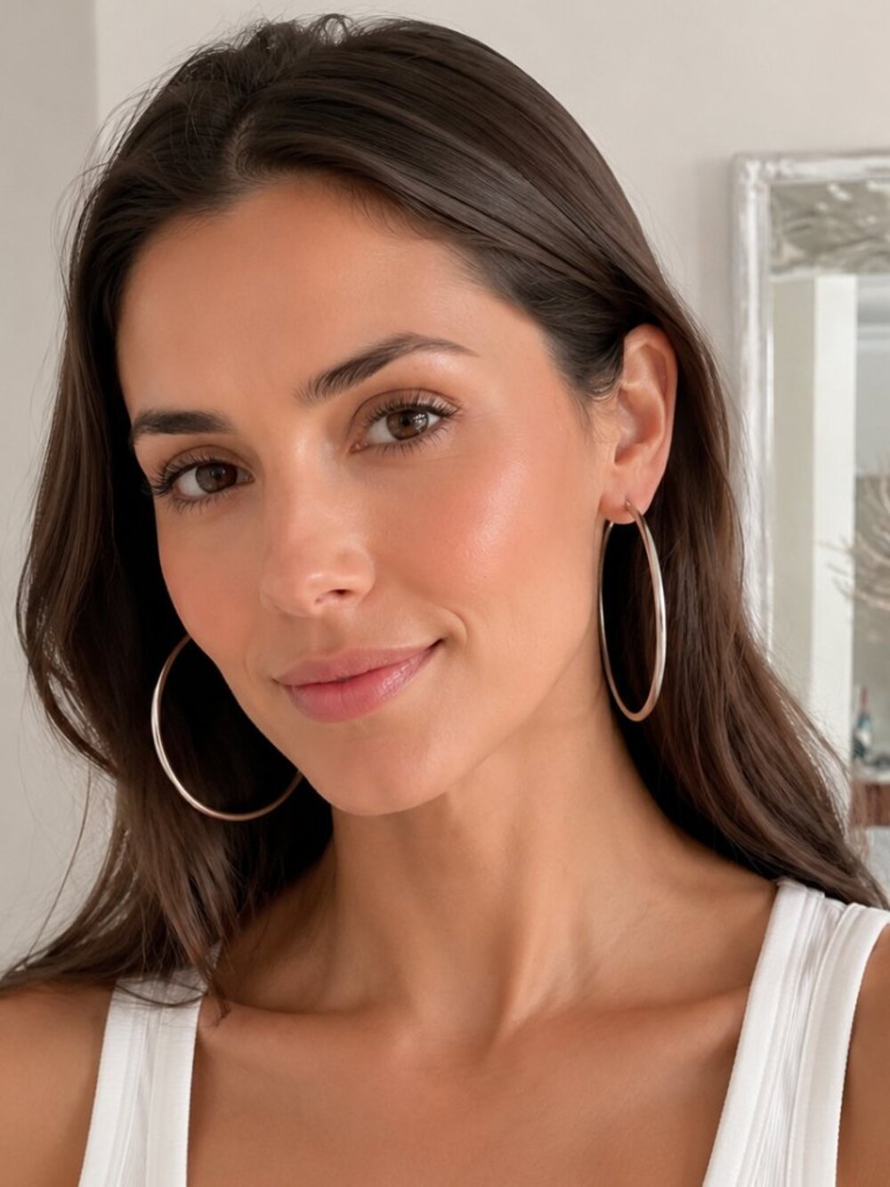 14K White Gold Large Hoop Earrings 2.25" 60mm Tube Hoops 4.33g NEW
